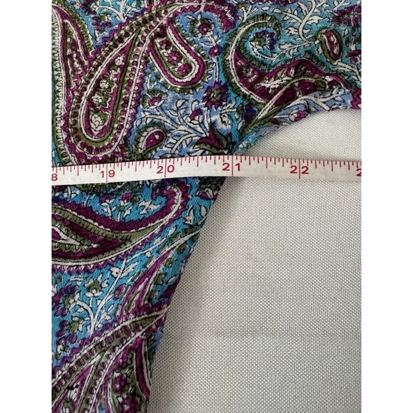 Tolani S Silk Colorful Paisley Tunic Drawstring Waist Coastal Preppy Boho V-neck - Picture 9 of 12